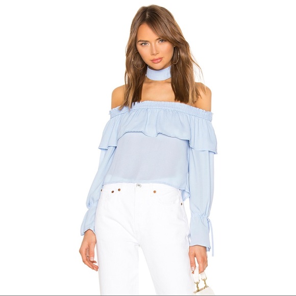 superdown X Revolve Off Shoulder Top in Light Blue - Picture 3 of 7